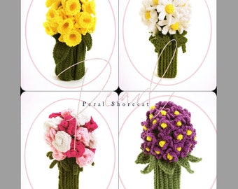 6 Cottagecore Flower Bouquet Crochet Patterns, Bridesmaid Daisies Violets Pansies Daffodils  Wedding Decor, Instant Download pdf