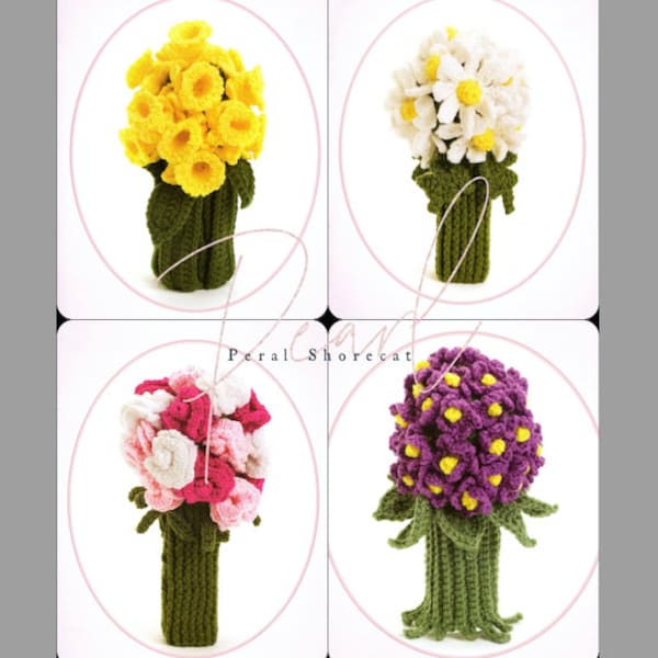 6 Cottagecore Flower Bouquet Crochet Patterns, Bridesmaid Daisies Violets Pansies Daffodils  Wedding Decor, Instant Download pdf
