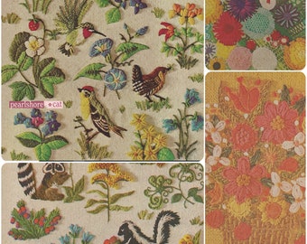 50+ Vintage Embroidery Crewel Birds, Flora and Fauna Pattern Set, Instant Digital Download pdf, Forest Creatures Critters and Mushrooms!