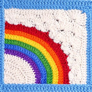 jaren 1970 wolken regenboog babydeken haakpatroon, instant download pdf, boho kinderkamer decor, Afghaanse schelp steek