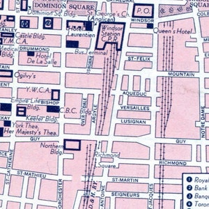 Plan des rues de la ville de Montréal, Canada, rose des années 60, téléchargement numérique instantané, art mural imprimable à la maison
