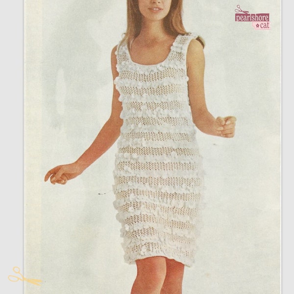 Mod 60s Paillette Sequin Shift Dress Knit Pattern pdf Instant Digital Download, Fairycore Knit White Dress with Paillette Sequins