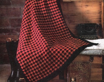 Small Houndstooth Chunky Knit Blanket Pattern, Easy for Beginners Vintage Afghan Instant Digital Download pdf, Sport Yarn 36x60