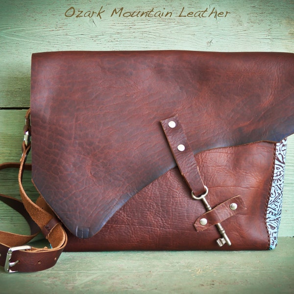 Bison and Turquoise Leather Skeleton Key Bag