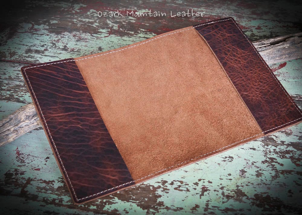 Custom Handmade Bison Leather Bible Cover, Book Cover, and Journal Covers.  Handle carry Bison leather Bible or book cover. Carries like a Purse. Made  in the USA. Customizable sizes available.