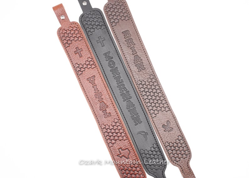 Personalized leather Strap or sling customizable with name or initials three colors to choose from image 1