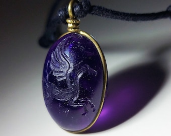 Horse Necklace, Amethyst Winged Horse Intaglio