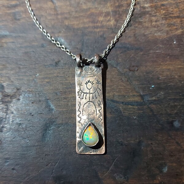 Fire Opal Shaman Talisman, Copper Healing Talisman Shaman and Snakes