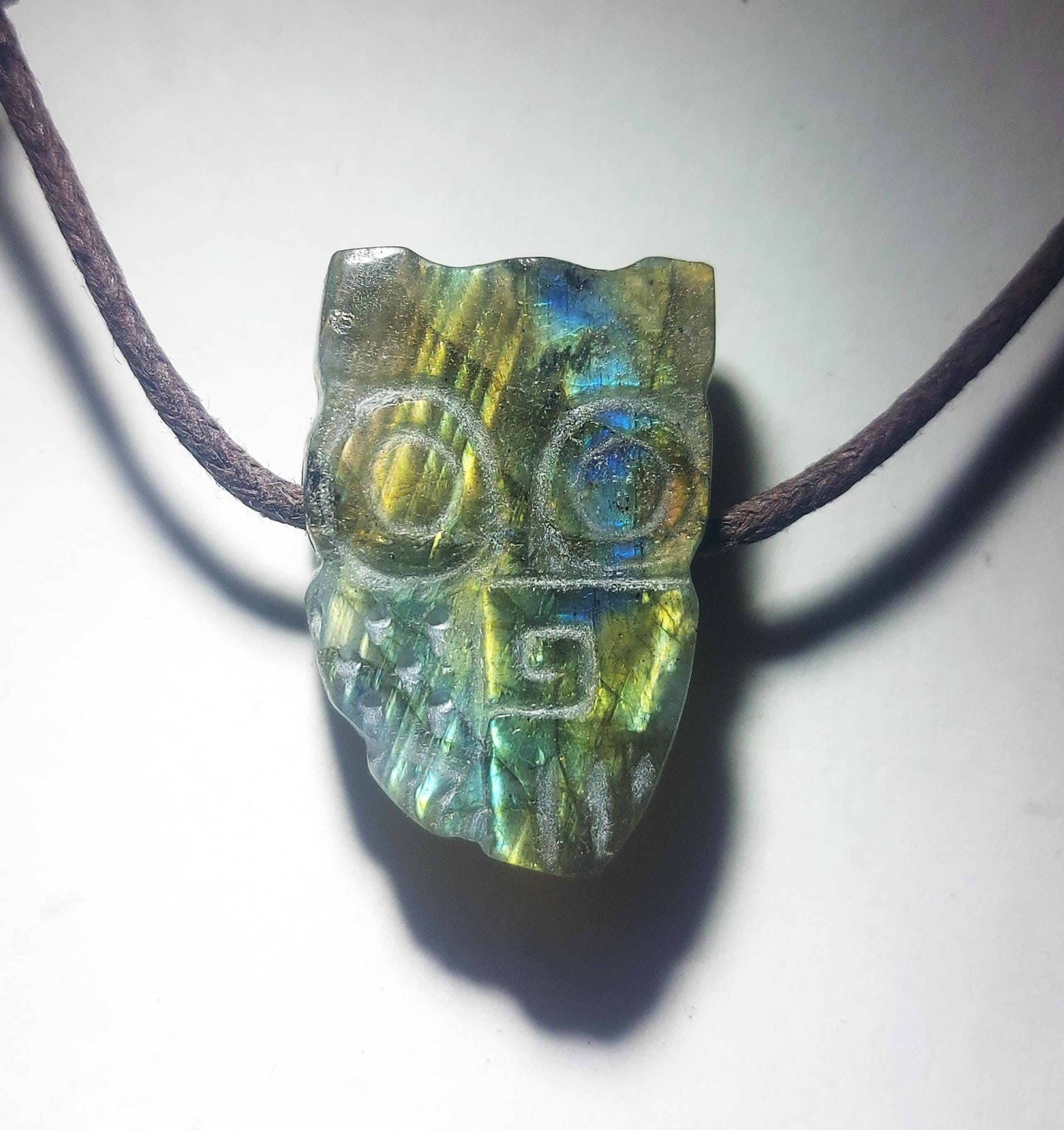 Owl Necklace, Labradorite stone, Hand Carved by Timucin Cakaloz