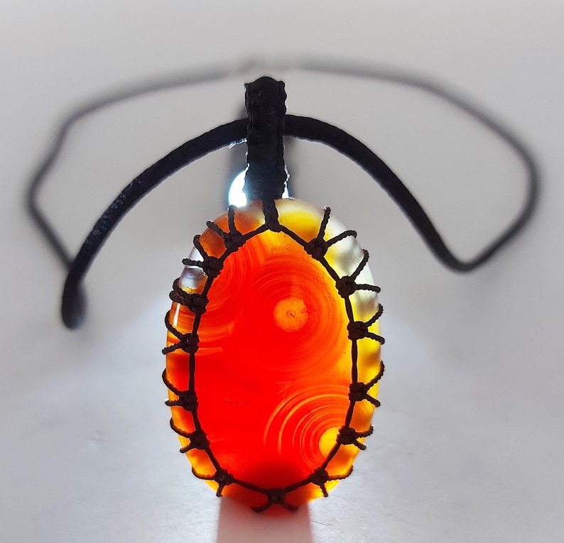 Macrame Braided Necklace With Carnelian Agate Cabochone Etsy
