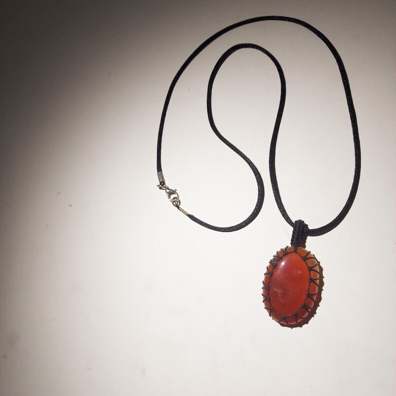 Macrame Braided Necklace With Carnelian Agate Cabochone Etsy