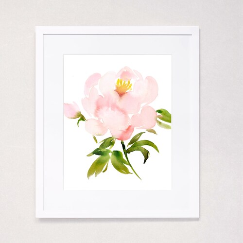 Single Pale Peony Watercolor Art Print Etsy