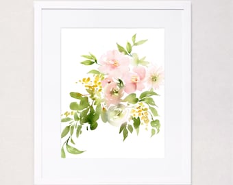 Blush Garden Bouquet Watercolor Art Print