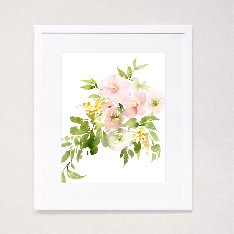 Download Blush Garden Bouquet Watercolor Art Print | Etsy