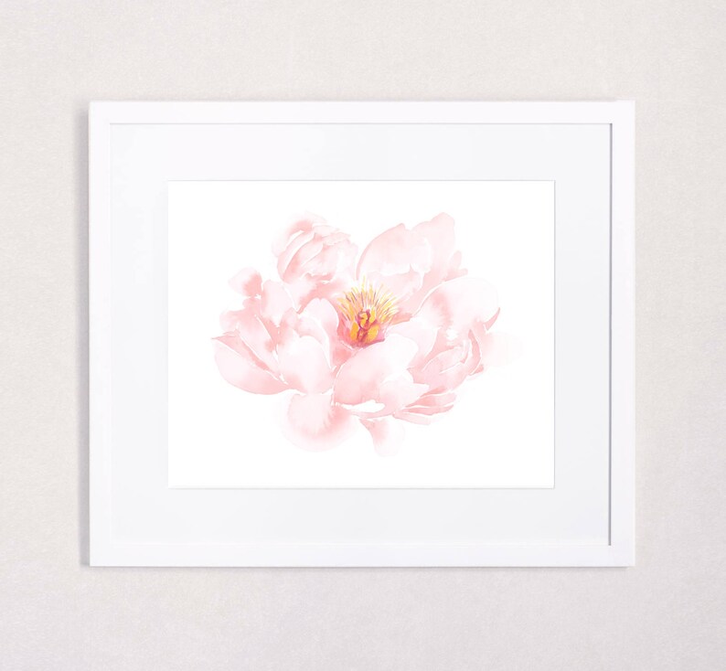 Blush Fading Peony Floral Watercolor Art Print image 1