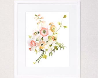 Pink Parasol Daffodil Bouquet (Watercolor Art Print)