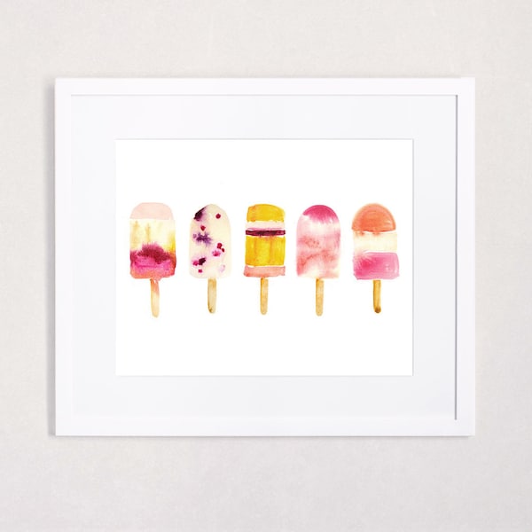 Oh Summer - Popsicle Watercolor Art Print in Cheerful Fuchsia, Tangerine and Berry Tones