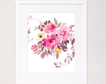 Peonies and Jasmine Watercolor Art Print