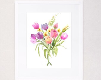 Spring Tulip Bouquet (Watercolor Art Print)