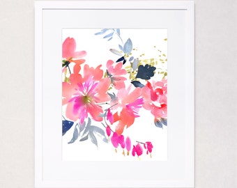 Abstract Floral Burst Watercolor Art Print