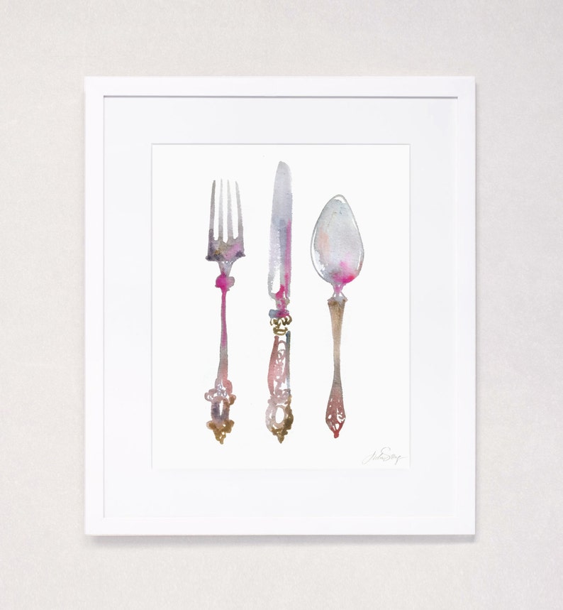 Savor Vintage Flatware Watercolor Art Print image 1