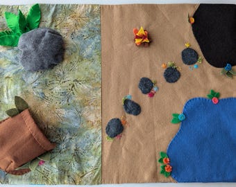 Felt Dinosaur Play Mat With Handles and Storage Pouch
