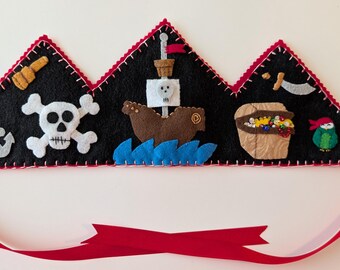Pirate Theme Crown for Halloween, Dress Up, Pretend Play, Black and Red Felt