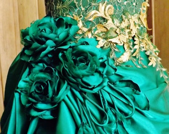 Made to Order CUSTOM Handmade Green Gold Fairy Wedding Dress Dangling Handade Roses Embroidered Appliques - Etsy Made to Order CUSTOM Handmade Green Gold Fairy Wedding Dress Dangling Handade Roses Embroidered Appliques - Etsy