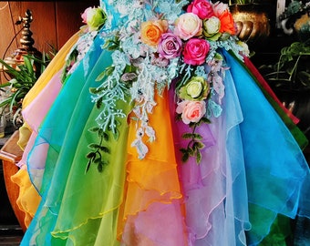 FAIRY RAINBOW Unicorn Colorful Multicolor PARADISE Garden Wedding Dress Made to Order