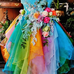 FAIRY RAINBOW Unicorn Colorful Multicolor PARADISE Garden Wedding Dress Made to Order