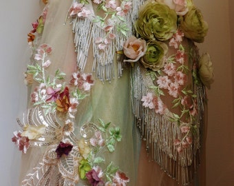 Made to Order GREAT GATSBY EDWARDIAN Wedding Dress 3 D Flower Beaded Bare Back Flapper Art Deco Art Noveau Dress