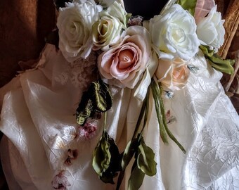 MADE TO ORDER  Handmade Victorian Wedding Lace Wedding Dress Short Front Long Back Roses Leaves By Arabescque