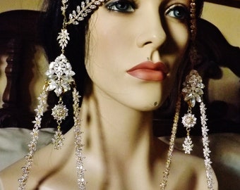 SILVER Plated Clear Zirconia Gemstones Art Deco Flapper Wedding Performance Movie Headpiece Headdress By Arabescque