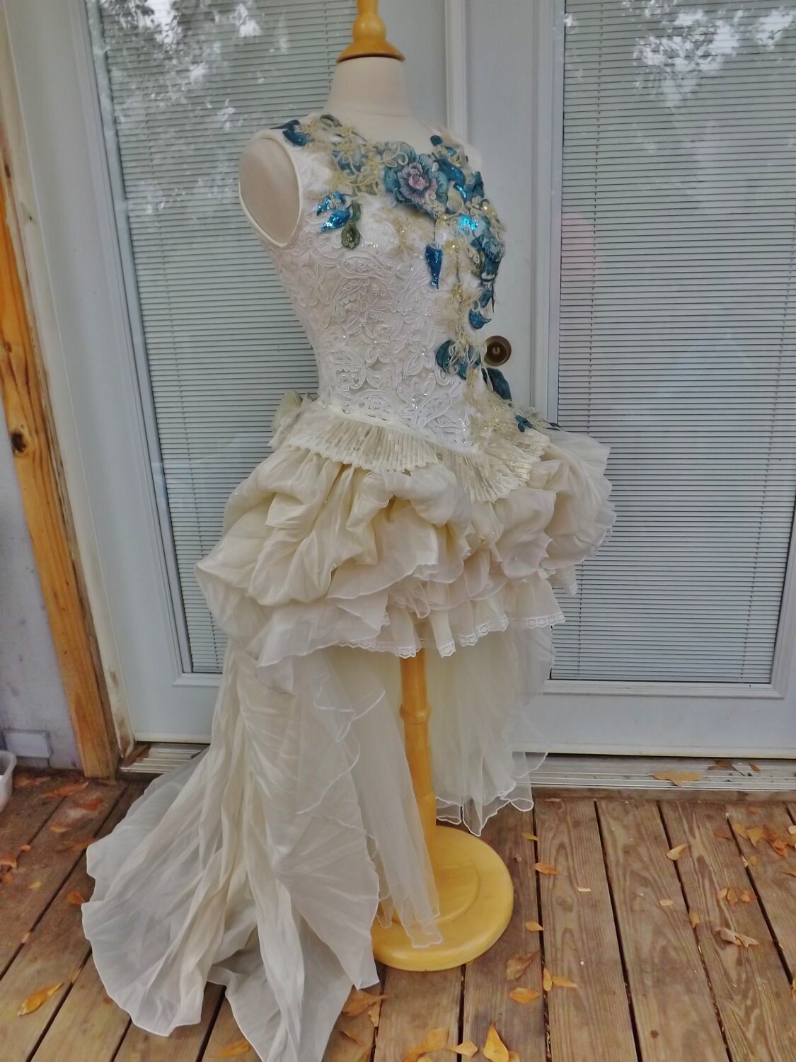 CUSTOM Handmade Wedding Dress Mini Plus Tail Beige Roses | Etsy