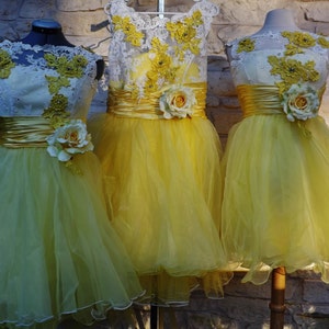 MADE to ORDER BRIDESMAIDS Dresses Evening Gown Formal Dress Yellow Embroidered Rhinestones 1 piece