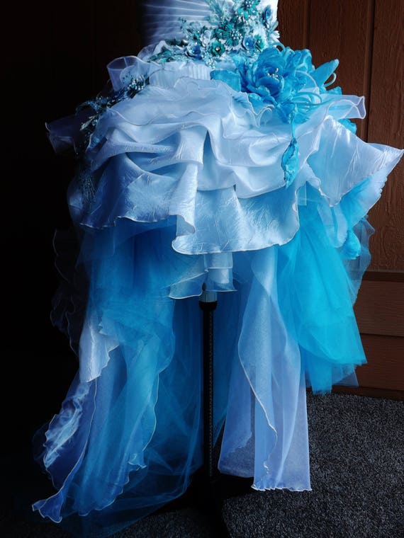 Made to Order White Pastel Mint Blue Roses Victorian Short in Front Drapped Lace Dangling Flowers Wedding Dress Etsy