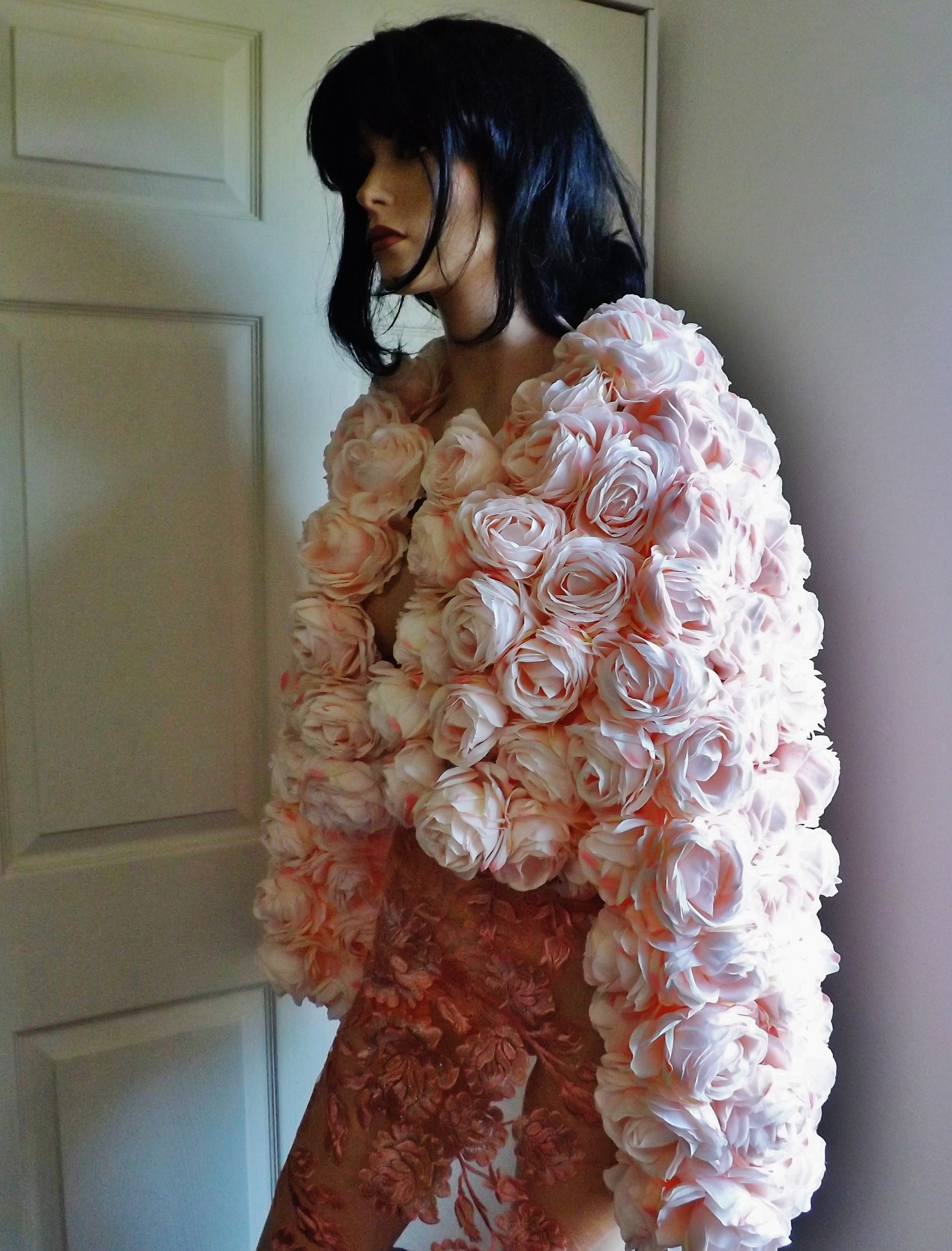 MADE TO ORDER Oversized 3 D Pastel Pink Roses Jacket in a