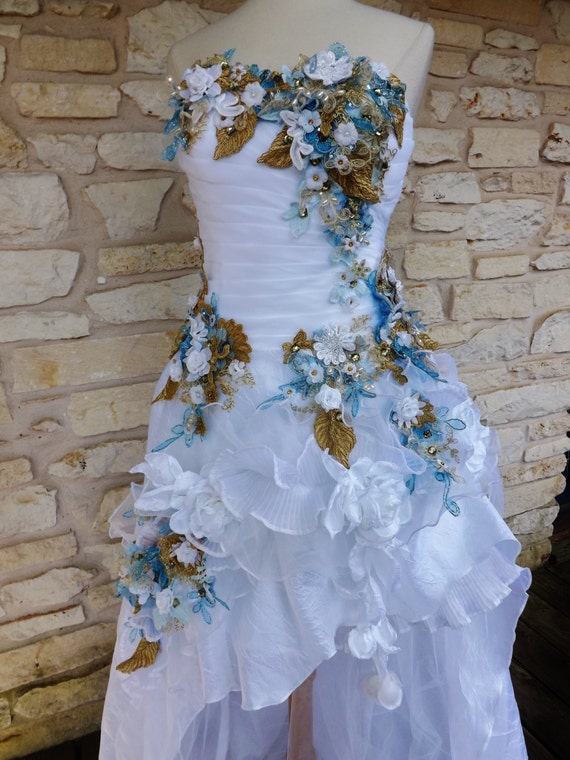 CUSTOM Handmade Wedding Dress Mini Plus Tail Beige Roses - Etsy