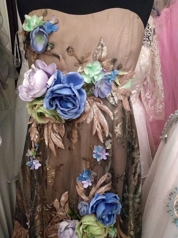 blue green purple wedding dress Ready To Ship Edwardian Gatsby Beige Gold Blue Green Purple Wedding Dress Size 10-12
