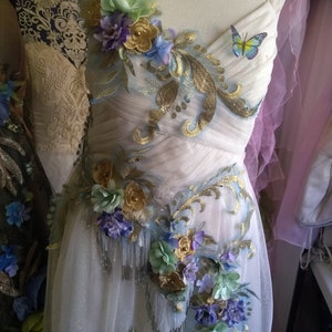 Ready To Ship Edwardian Gatsby Ivory Gold Blue Green Purple Wedding Dress Size  4-6