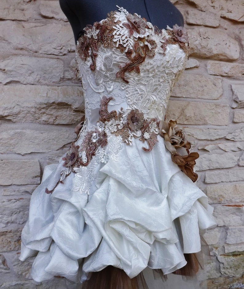 Ivory Luxury Satin Mini Wedding Dress with Handmade Flower main image 0