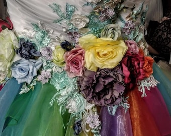 Made To Order  Fairy RAINBOW Unicorn Colorful Multicolor Paradise Garden Wedding Dress