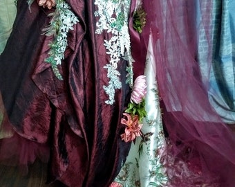 Made To Order Burgundy Wedding Dress Birds Of Paradise Dahlias Low High Train Queen Movie Performance Video Clip Wedding Gown By Arabescque
