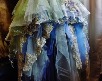 MADE To ORDER Victorian Multicolor OPAL Unicorn Wedding Dress Short Front  Beaded 3 D Roses Corset With Eyelets Tie Up by Arabescque