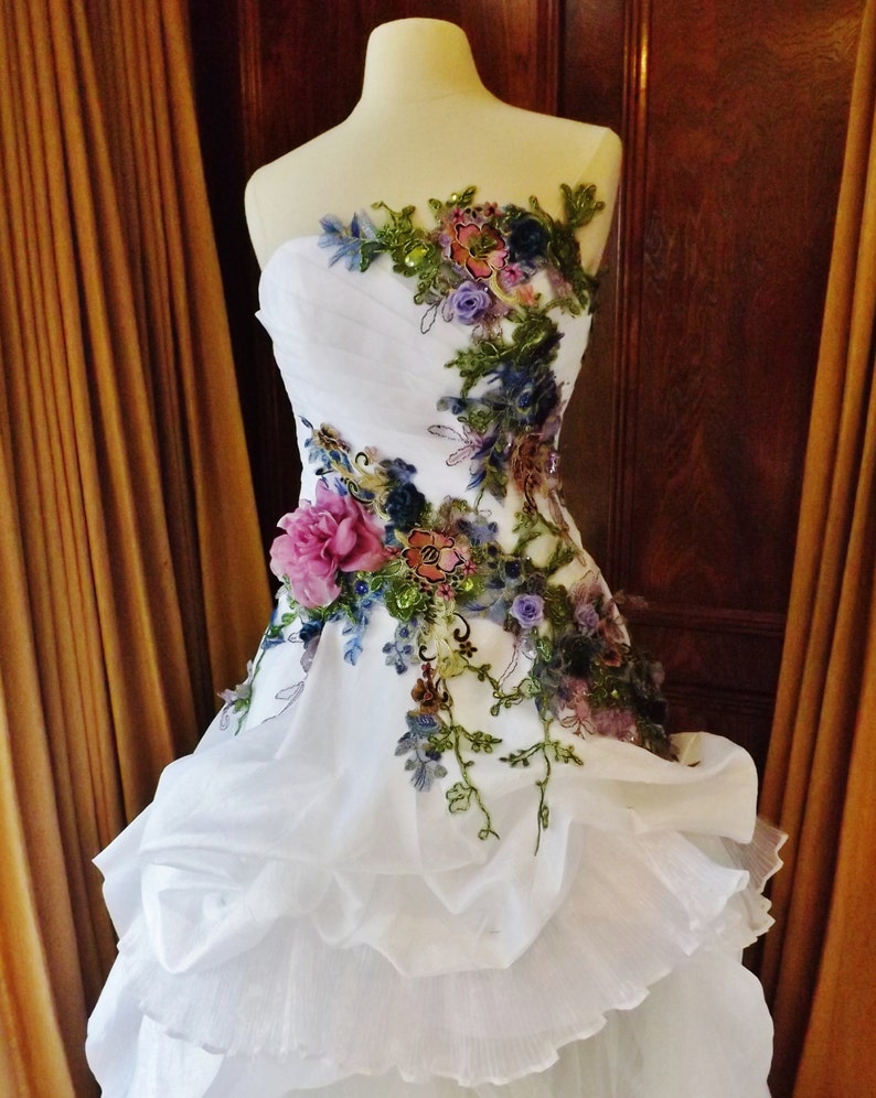 MADE TO ORDER Victorian Wedding Dress Train White Multicolor - Etsy