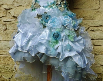 RESERVED For Inga Handmade Wedding White Blue Grey Silver Mint Green Dress Mini Plus Tail Roses Embroidered Appliques by Arabescque DEPOSIT