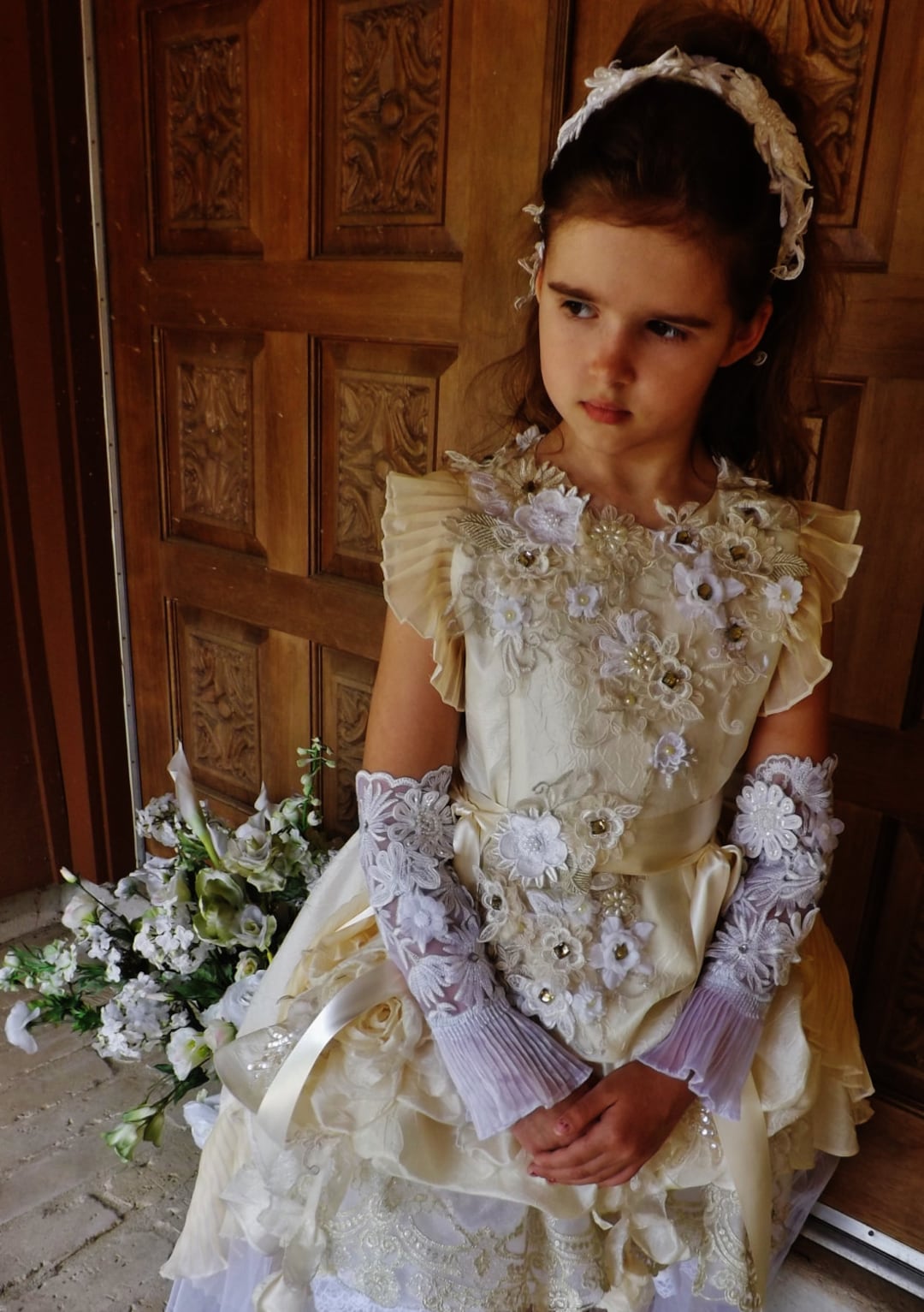 CUSTOM Victorian Flower Girl Pageant Embroidered Beaded Pleated Rose custom-victorian-flower-girl-pageant-embroidered-beaded-pleated-rose