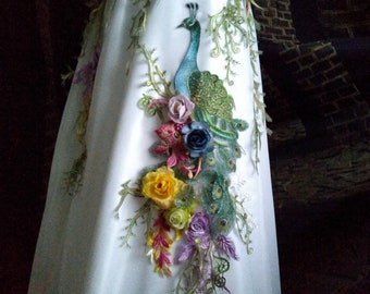 Made To Order Fairy PEACOCK Colorful Multicolor PARADISE GARDEN  Off Shoulder Bare Back Lace Up Corset Wedding  Dress Made to Order