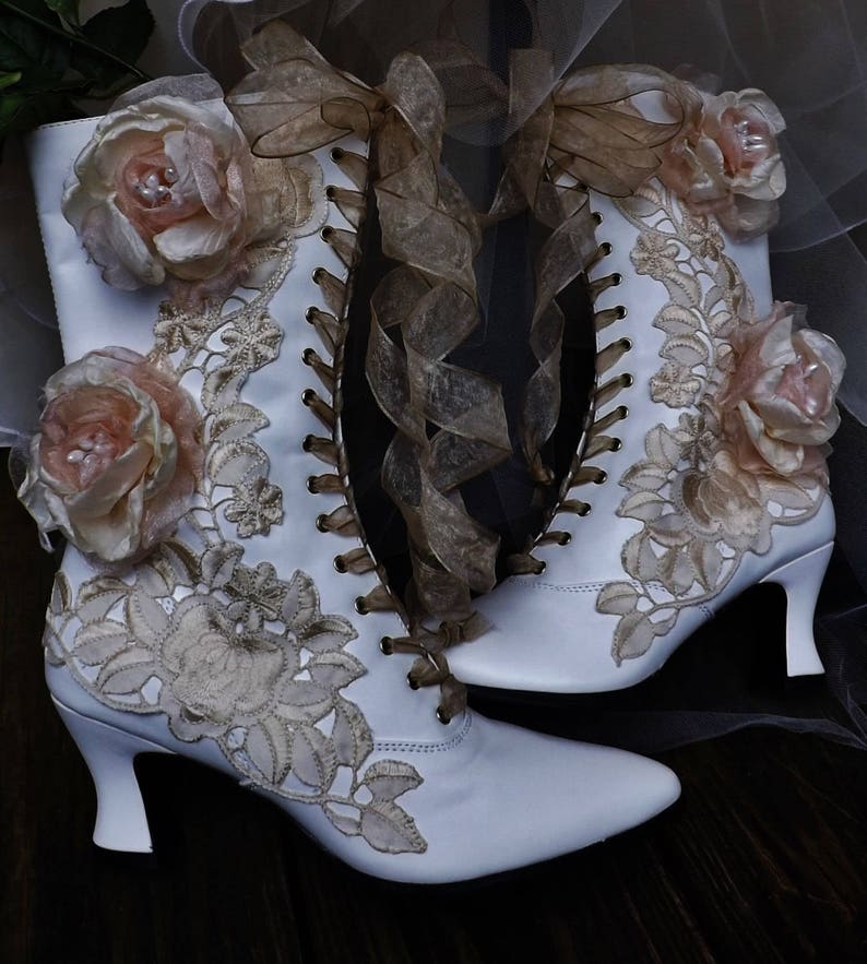 white victorian boots wedding