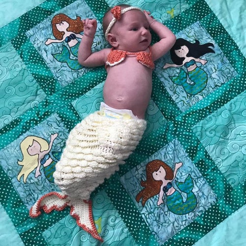 Custom Made in your colors: shops Under the Sea, Beautiful Mermaids, Appliqued Quilt